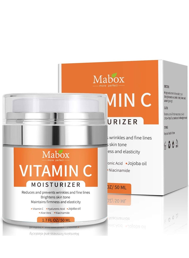 Mabox Vitamin c Moisturizer Hydrates Skin And Smoothes Wrinkles And Fine Linemaintains Firmness And Elasticity  Vitaminc Ehyaluronic Acid Ejojoba Oilaloe Veraniacinamide 1.7 Fl O2, 50 Ml - Image 1