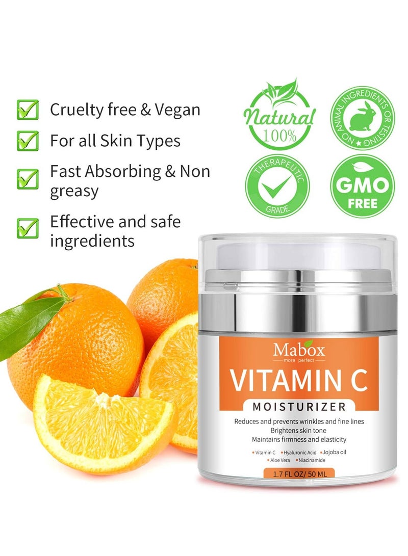 Mabox Vitamin c Moisturizer Hydrates Skin And Smoothes Wrinkles And Fine Linemaintains Firmness And Elasticity  Vitaminc Ehyaluronic Acid Ejojoba Oilaloe Veraniacinamide 1.7 Fl O2, 50 Ml - Image 2