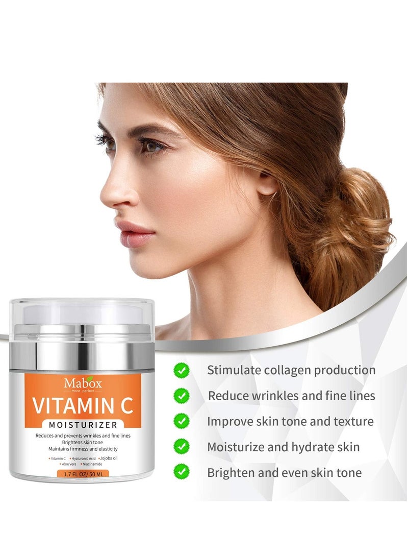 Mabox Vitamin c Moisturizer Hydrates Skin And Smoothes Wrinkles And Fine Linemaintains Firmness And Elasticity  Vitaminc Ehyaluronic Acid Ejojoba Oilaloe Veraniacinamide 1.7 Fl O2, 50 Ml - Image 3