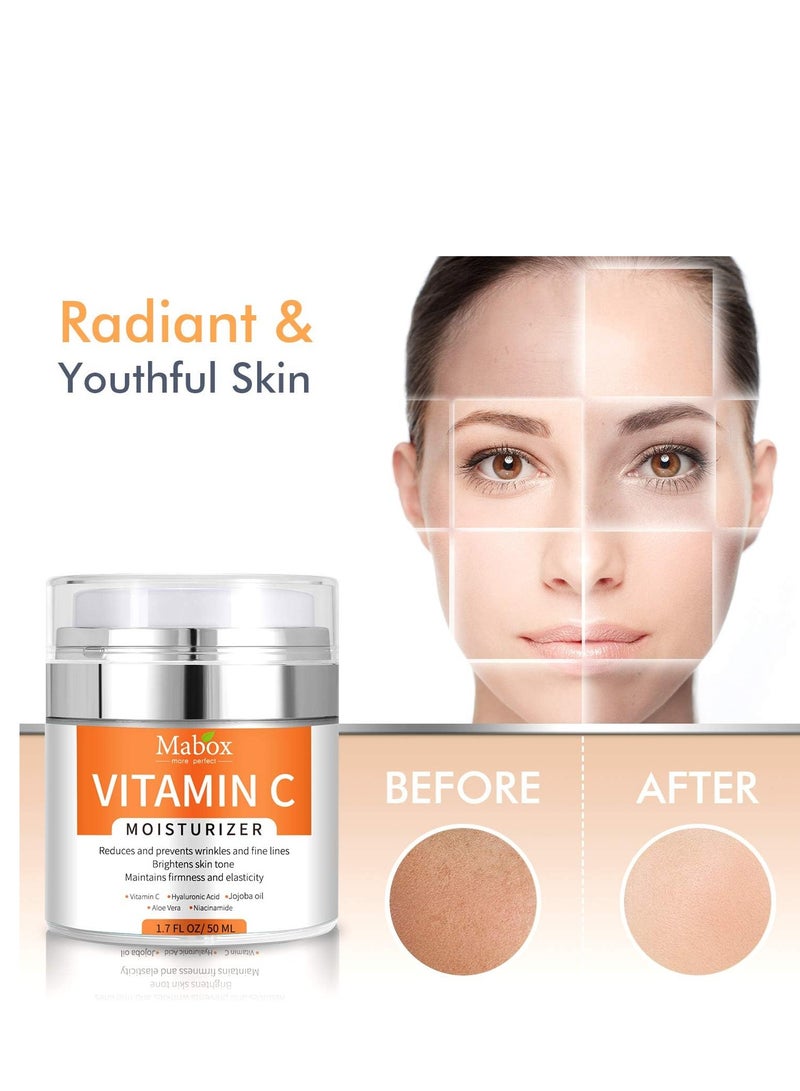 Mabox Vitamin c Moisturizer Hydrates Skin And Smoothes Wrinkles And Fine Linemaintains Firmness And Elasticity  Vitaminc Ehyaluronic Acid Ejojoba Oilaloe Veraniacinamide 1.7 Fl O2, 50 Ml - Image 4