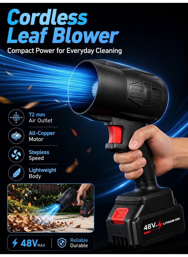 ALongDeng Cordless Leaf Blower -48V Electric Handheld Leaf Blower with 1×4.0Ah Batteries & Fast Charger Lightweight for Patio Lawn Yard Deck Cleaning - Black - Image 2