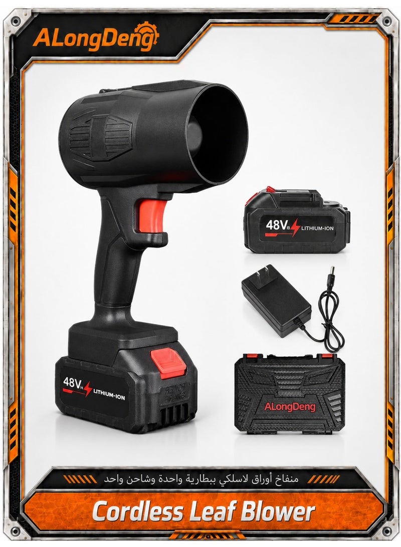 ALongDeng Cordless Leaf Blower -48V Electric Handheld Leaf Blower with 1×4.0Ah Batteries & Fast Charger Lightweight for Patio Lawn Yard Deck Cleaning - Black - Image 1