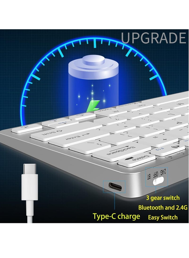 Dual-Mode(Bluetooth+2.4G) Bluetooth Keyboard and Mouse for iPad Mac, Rechargeable Multi-Device Wireless Keyboard Mouse Combo for MacOS iOS/Windows Laptop Surface/Android Tablet Phones(Silver) - Image 4