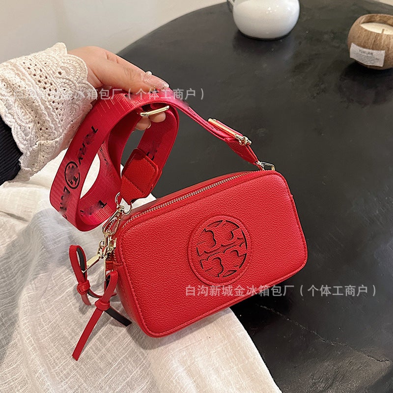 TB New Foreign Trade Women''s Bag Crossbody Bag Litchi Pattern Wide Shoulder Strap Double Zipper Small Square Bag Women''s Shoulder Bag - Image 3