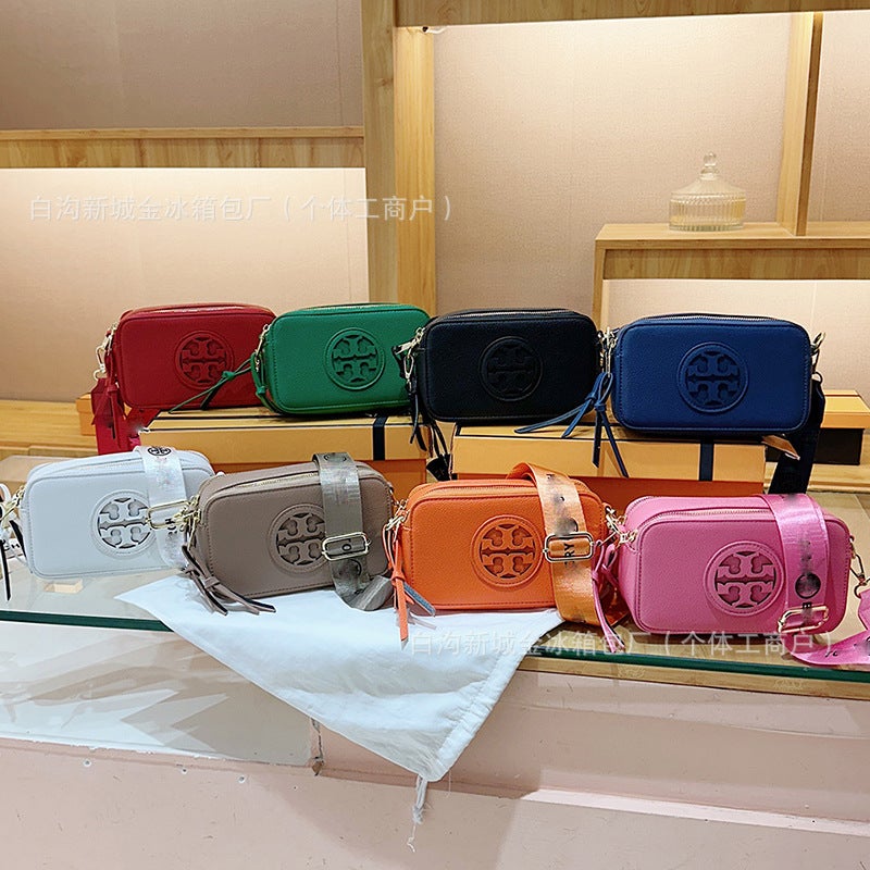 TB New Foreign Trade Women''s Bag Crossbody Bag Litchi Pattern Wide Shoulder Strap Double Zipper Small Square Bag Women''s Shoulder Bag - Image 2