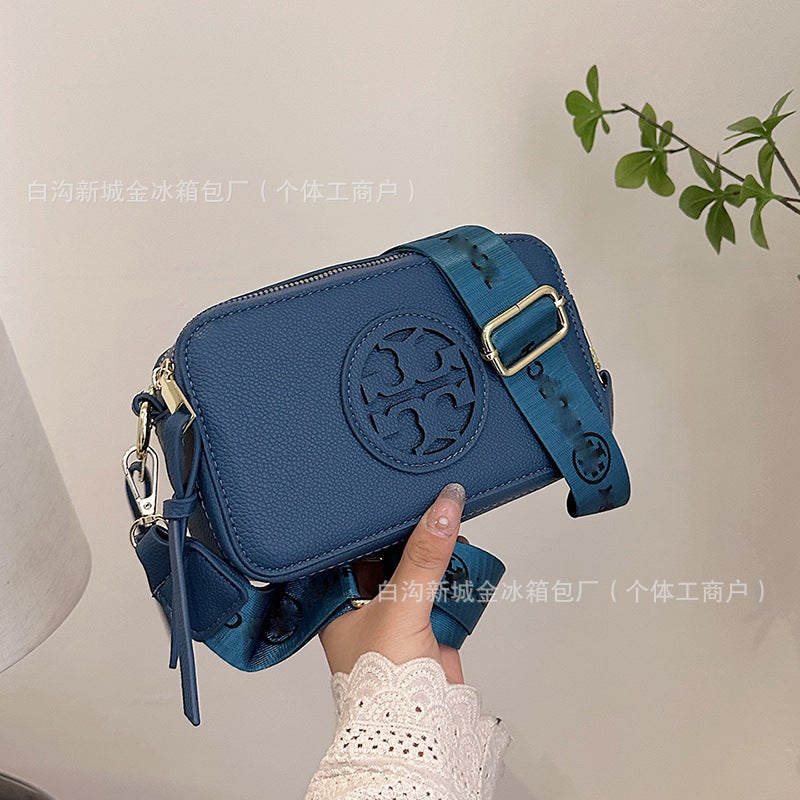 TB New Foreign Trade Women''s Bag Crossbody Bag Litchi Pattern Wide Shoulder Strap Double Zipper Small Square Bag Women''s Shoulder Bag - Image 4