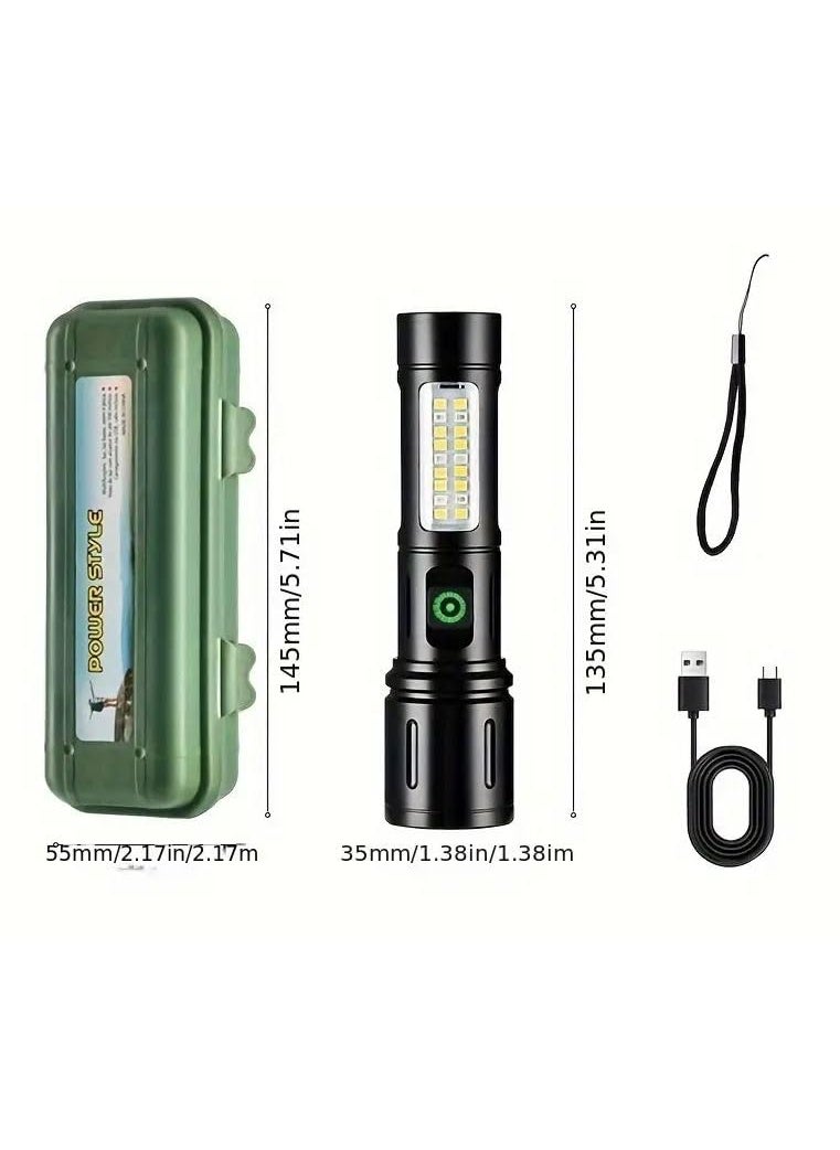 Crobat Crobat Aluminum Alloy Rechargeable Tactical Flashlight High Power Outdoor Torch Light with COB Side Light Warning Modes Compact Portable 2000mAh Battery Zoom Function 6 Light Modes  - Image 2