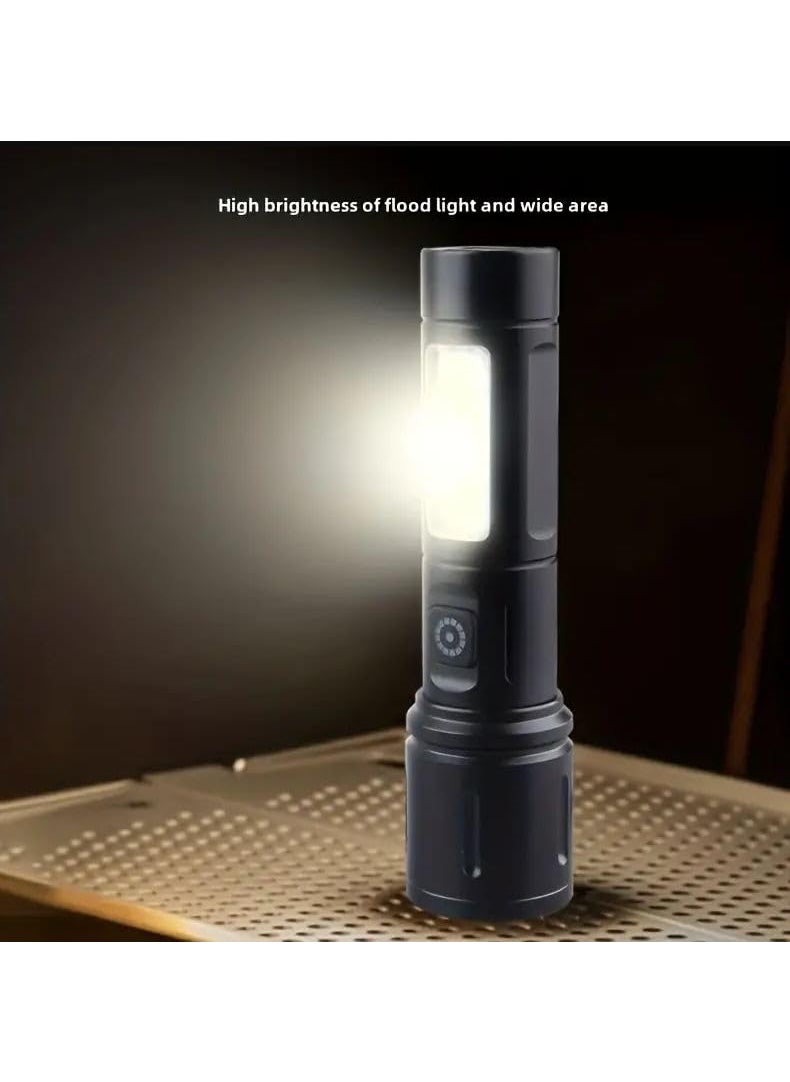 Crobat Crobat Aluminum Alloy Rechargeable Tactical Flashlight High Power Outdoor Torch Light with COB Side Light Warning Modes Compact Portable 2000mAh Battery Zoom Function 6 Light Modes  - Image 4