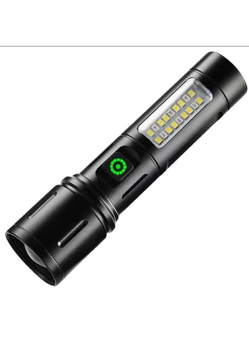 Crobat Crobat Aluminum Alloy Rechargeable Tactical Flashlight High Power Outdoor Torch Light with COB Side Light Warning Modes Compact Portable 2000mAh Battery Zoom Function 6 Light Modes  - Image 1