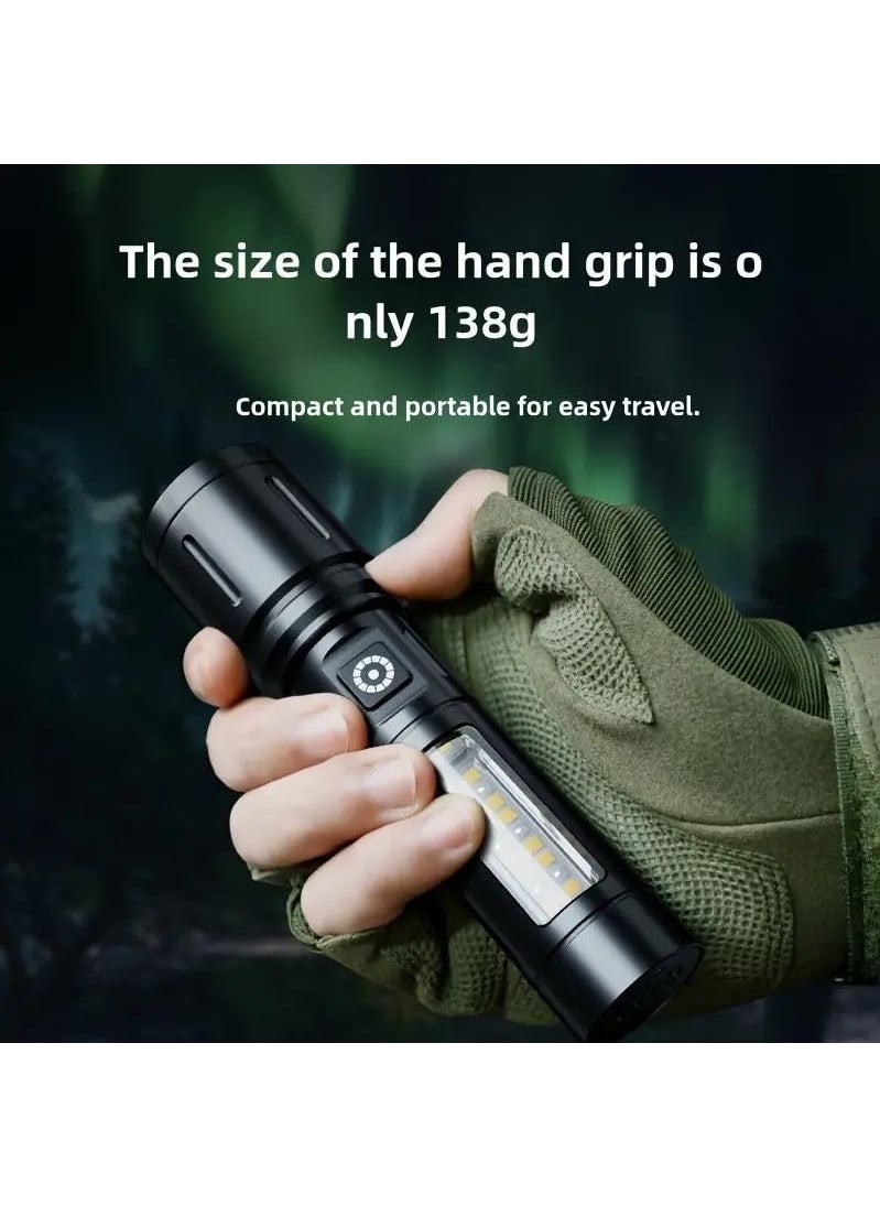 Crobat Crobat Aluminum Alloy Rechargeable Tactical Flashlight High Power Outdoor Torch Light with COB Side Light Warning Modes Compact Portable 2000mAh Battery Zoom Function 6 Light Modes  - Image 3