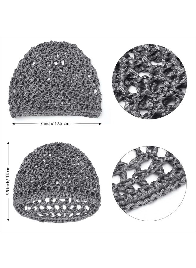 Etercycle 2 Pieces Mesh Crochet Hair Net Snoods, Soft Rayon Knit Crochet Hairnet Hair Cover Accessory Crocheted Sleep Cap for Women (Black, Gray) - Image 3