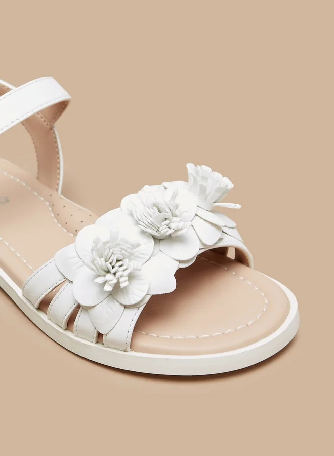ميسي Girls Floral Applique Sandals with Hook and Loop Closure