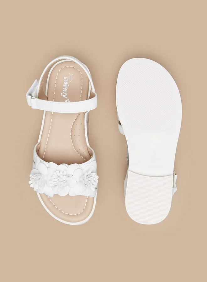 ميسي Girls Floral Applique Sandals with Hook and Loop Closure