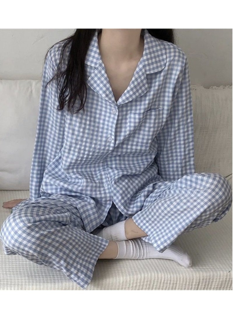 2- Piece Women's Soft Pajamas Set Long Sleeve Pajama Set Leisure and Breathable Home Clothes Pajamas Button-Down Night Suit Pajama Sets Spring and Autumn Night Wear - Image 3