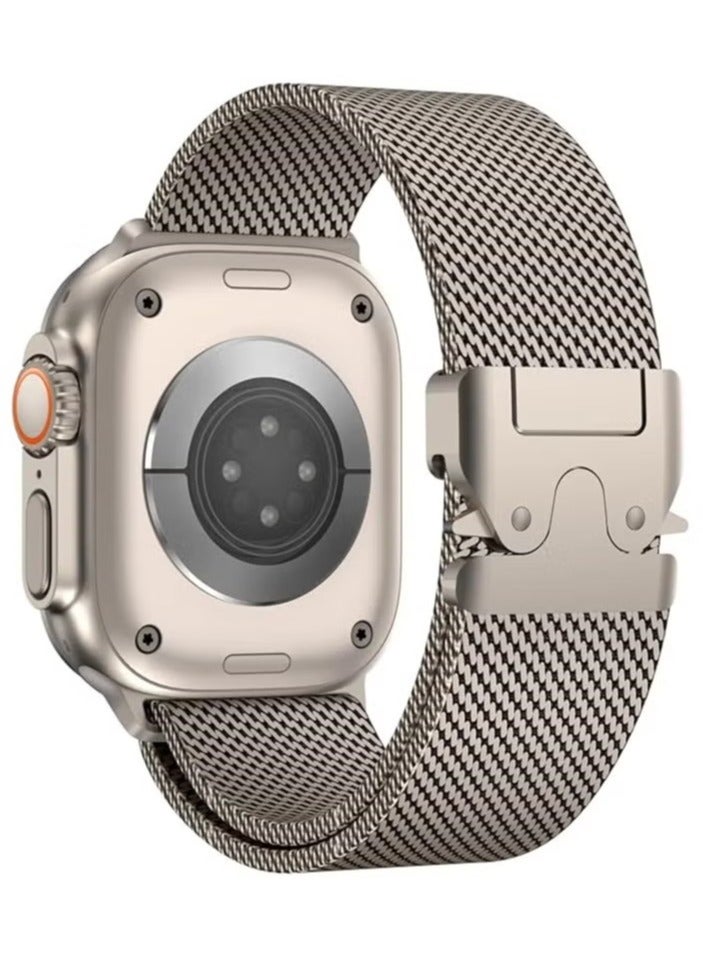 keloray for Apple Watch Metal Bands Ultra 2 49mm 46mm Series 10, 1:1 Stainless Steel Mesh Loop with Parachute-style Metal Buckle for Apple Watch Series 7 8 9 45mm Series 6 5 4 44mm, Titanium - Image 2
