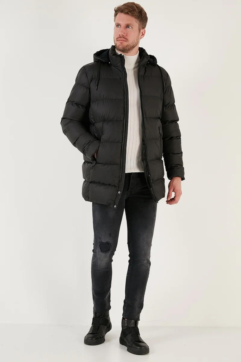 بوراتي Slim Fit Water and Wind Resistant Removable Hooded Puffer Coat Men's Coat 649009