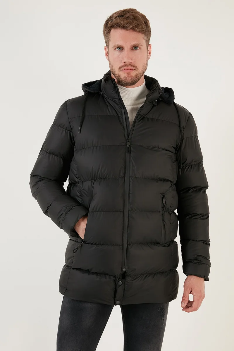 بوراتي Slim Fit Water and Wind Resistant Removable Hooded Puffer Coat Men's Coat 649009