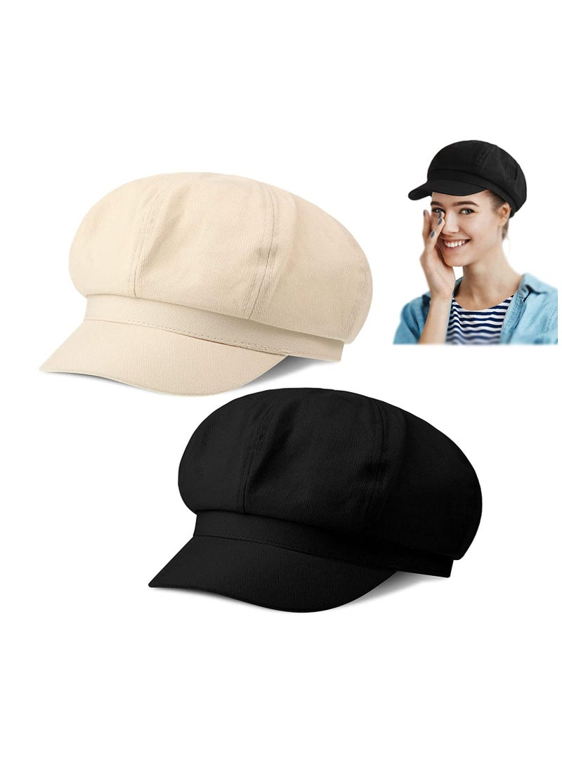 SYOSI - 2 Pieces Women newsboy Cap Visor Beret Hats Vintage Cabbie Hat Octagonal Cap for Women - Image 1