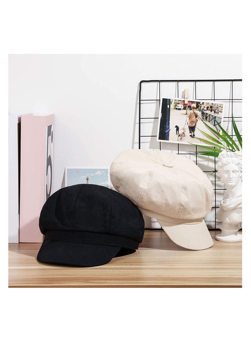 SYOSI - 2 Pieces Women newsboy Cap Visor Beret Hats Vintage Cabbie Hat Octagonal Cap for Women - Image 1