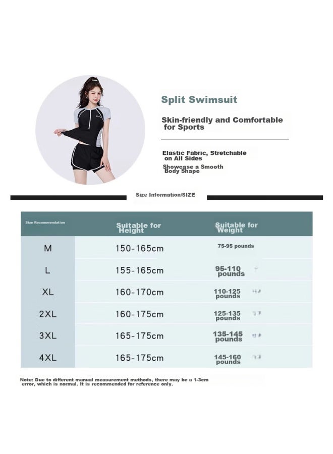 F.dyraa Women's High-end Two-piece Swimsuit, Short-sleeved, Conservative, Slimming, For Hot Springs And Swimming Pools, Four-piece Set, 12034 Black And Pink, Size L - Image 5