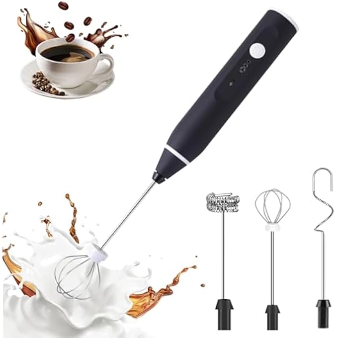 ياكيتر خلاط مشروبات محمول فائق السرعة مزود بثلاث خفاقات من الفولاذ المقاوم للصدأ، خلاط مشروبات محمول قابل لإعادة الشحن مزود بثلاث سرعات قابلة للتعديل، خلاط خفق كهربائي للقهوة والفرابيه والحليب والماتشا - Image 2