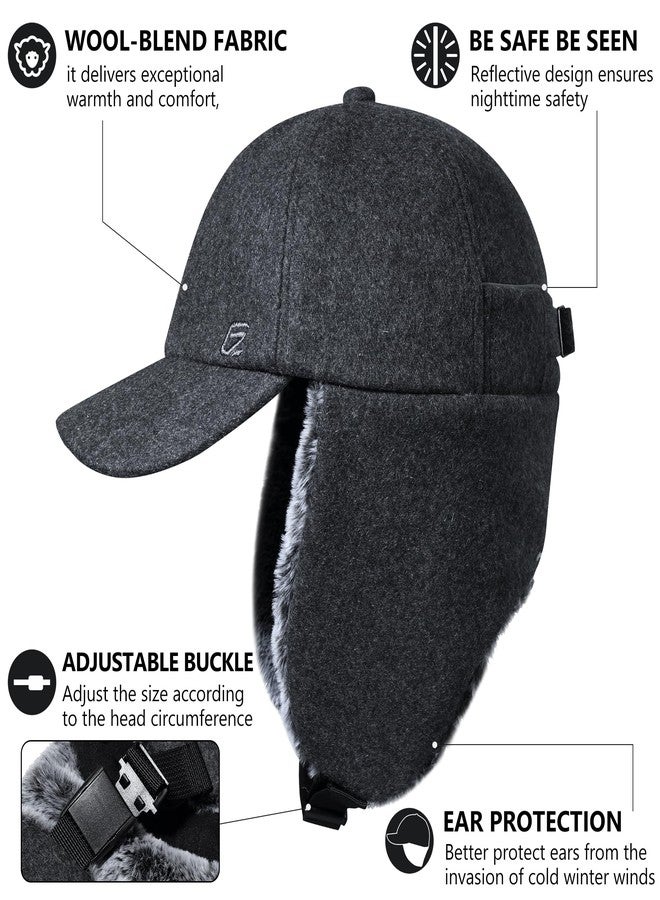 جادمكيندز قبعة بيسبول شتوية من الصوف من GADIEMKENSD مع واقي للأذنين، قبعة صيد دافئة من الفرو الصناعي، قبعة مقاومة للرياح، قبعة تزلج عاكسة للضوء مناسبة للطقس البارد والمشي لمسافات طويلة والثلج والأنشطة الخارجية، لون رمادي - Image 2