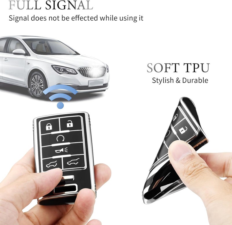 OFFCURVE Key Fob Cover for Cadillac, Soft TPU Car Key Case Protector for Cadillac SRX ATS ELR XTS 2010 2011 2012 2013 2014 2015 Keyless Entry Remote Control Start Car Key Accessories, Silver Black - Image 5
