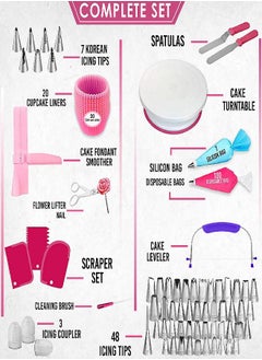 RFAQK Gift For Women-Cake Decorating Supplies Kit for Beginners RFAQK 200PCs -Cake Turntable with 48 Numbered Piping &7 Korean Tips(Pattern chart included)-Straight & Offset Spatula-Leveler &Baking tools  - Image 2