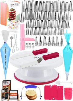 RFAQK Gift For Women-Cake Decorating Supplies Kit for Beginners RFAQK 200PCs -Cake Turntable with 48 Numbered Piping &7 Korean Tips(Pattern chart included)-Straight & Offset Spatula-Leveler &Baking tools  - Image 1