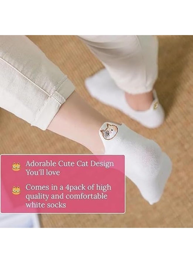 4 أزواج جوارب القطة للنساء, جوارب الكاحل منخفضة القطع الأبيض, جوارب الحيوانات لطيفة مريحة, جوارب قطن الطاقم الأبيض لا عرض دائم, الراحة والقدرة على التنفس, الهدية للمراهقين, البنات, الرجال - Image 3
