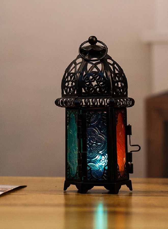Y&D Decorative Ramadan Glass Candlestick Metal Wind Lamp