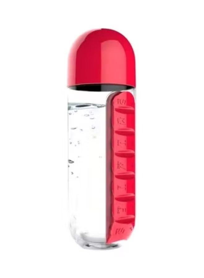 2 In 1 Sport Water Bottle With 7 Grids Daily Pill Box Organizer Traveling Medicine Organizer Drinking Bottle Pink 600ml