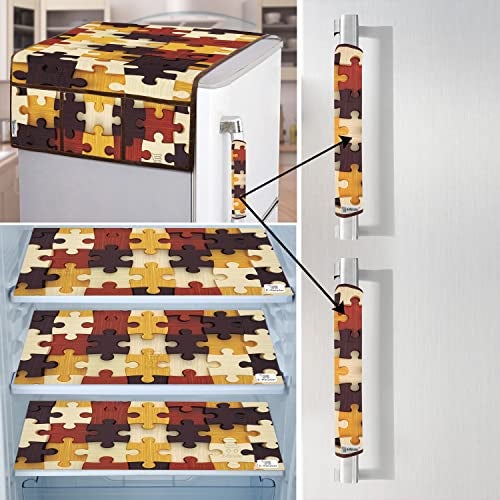 E-Retailer® Exclusive Combo Set of Appliances Cover (1 Pc. of Fridge Top Cover, 2 Pc. of Refrigerator Handle Cover and 3 Pc. Of Refrigerator Mat/Fridge Shelf Mat) (Color- Brown, Set Contains- 6 Pcs.) - Image 1