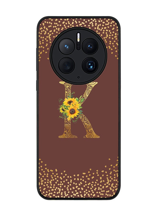Stylizedd - Rugged Black edge case for Huawei Mate 50 Pro Slim fit Soft Case Flexible Rubber Edges Anti Drop TPU Gel Thin Cover - Custom Monogram Initial Letter Floral Pattern Alphabet - K (Brown ) - Image 1