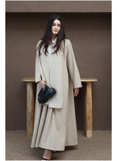 Jimmy Le Bond Textured Waves Abaya with Matching Scarf – Premium Modest Wear (Beige)  - Image 1