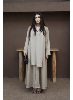 Jimmy Le Bond Textured Waves Abaya with Matching Scarf – Premium Modest Wear (Beige)  - Image 5