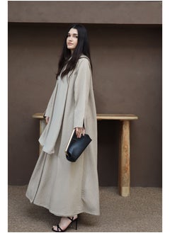 Jimmy Le Bond Textured Waves Abaya with Matching Scarf – Premium Modest Wear (Beige)  - Image 2