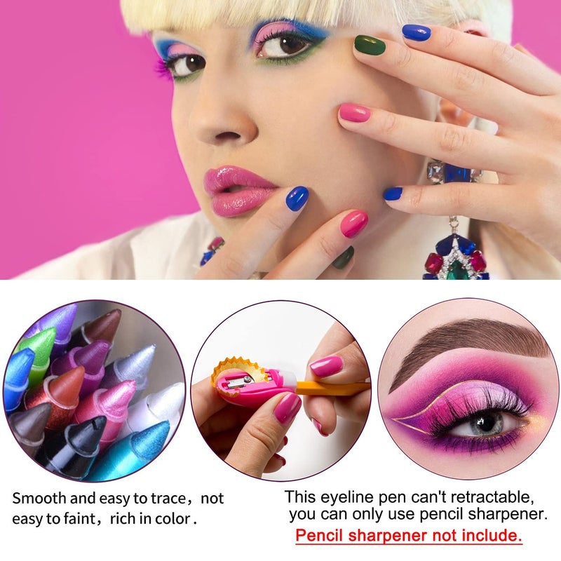 LemonSac 15PCS Colorful Eyeliner Pen Set, Eye Shadow Pencil, Pearl & Matte Metallic Glitter Eyeliner for Women, Eye & Lip Liner, Professional Eye Makeup Set - Image 4