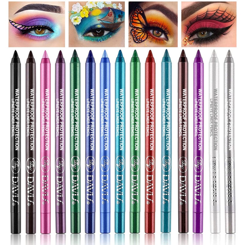 LemonSac 15PCS Colorful Eyeliner Pen Set, Eye Shadow Pencil, Pearl & Matte Metallic Glitter Eyeliner for Women, Eye & Lip Liner, Professional Eye Makeup Set - Image 1