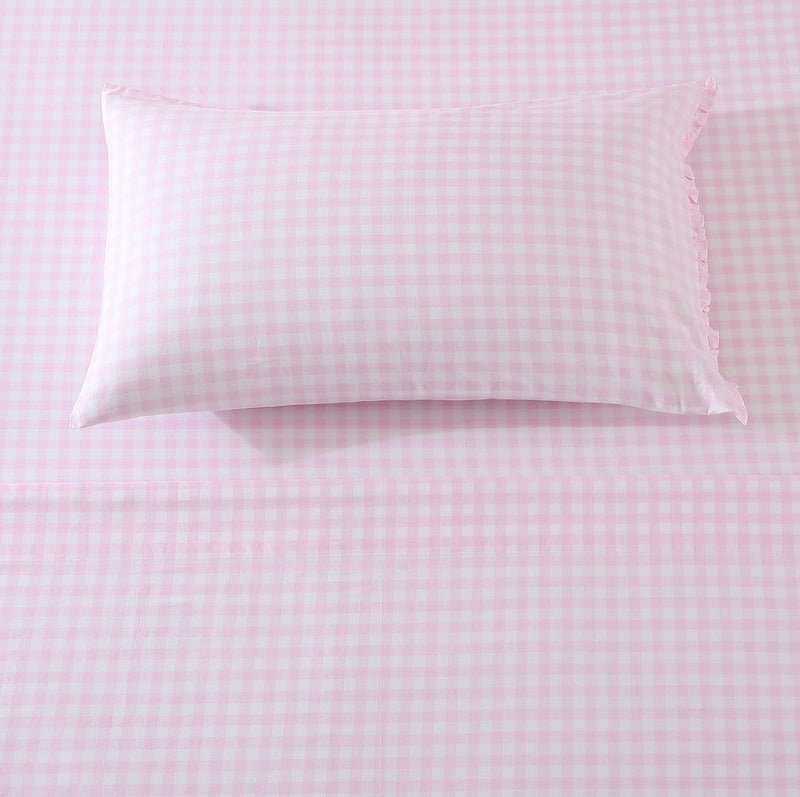 Shabby Chic® - King Sheets, Soft & Breathable Organic Cotton Bedding Set, Classic Style Home Decor with Ruffled Pillowcases (Gingham Pink, King) - Image 2