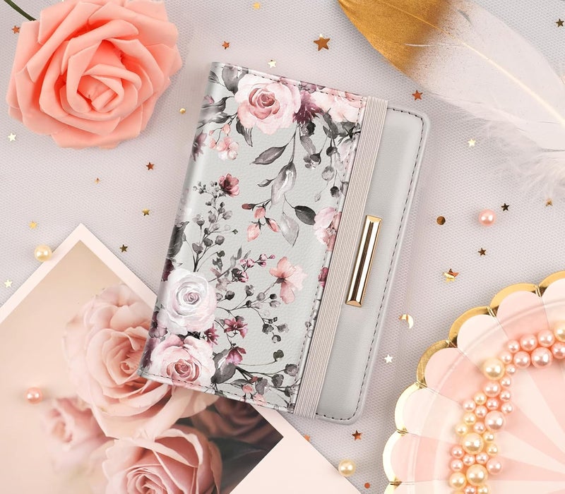 Coco Rossi Daily life matching design Passport Holder Cover Travel RFID Blocking Passport Cover Rose Gold Cute Flowers Passport Wallet with Elastic Band for Women, Grey Flowers, Casual Global trendy simple build - Image 3