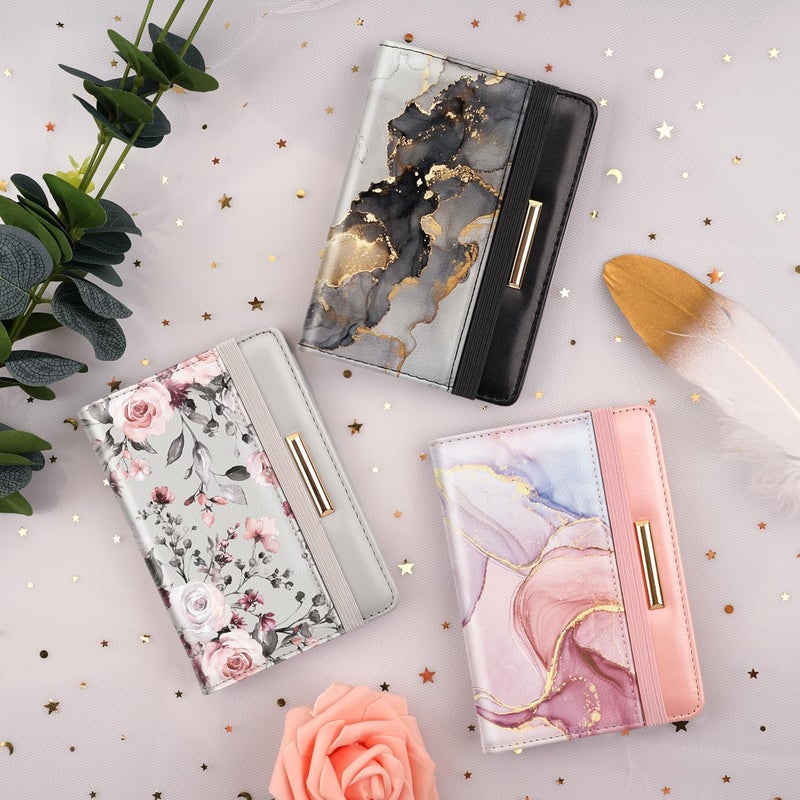 Coco Rossi Daily life matching design Passport Holder Cover Travel RFID Blocking Passport Cover Rose Gold Cute Flowers Passport Wallet with Elastic Band for Women, Grey Flowers, Casual Global trendy simple build - Image 4