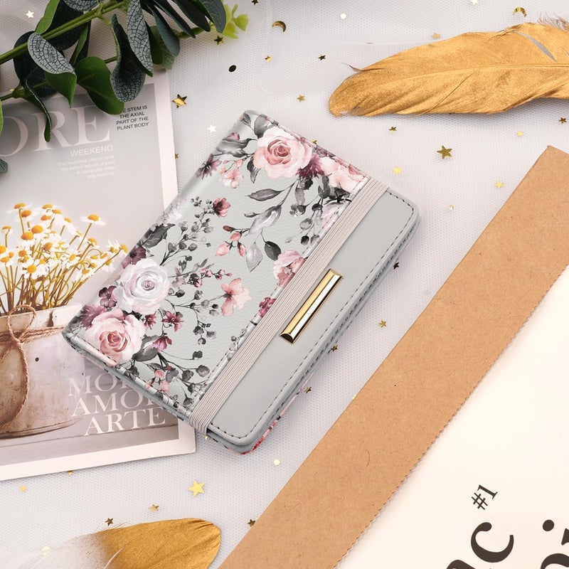 Coco Rossi Daily life matching design Passport Holder Cover Travel RFID Blocking Passport Cover Rose Gold Cute Flowers Passport Wallet with Elastic Band for Women, Grey Flowers, Casual Global trendy simple build - Image 5