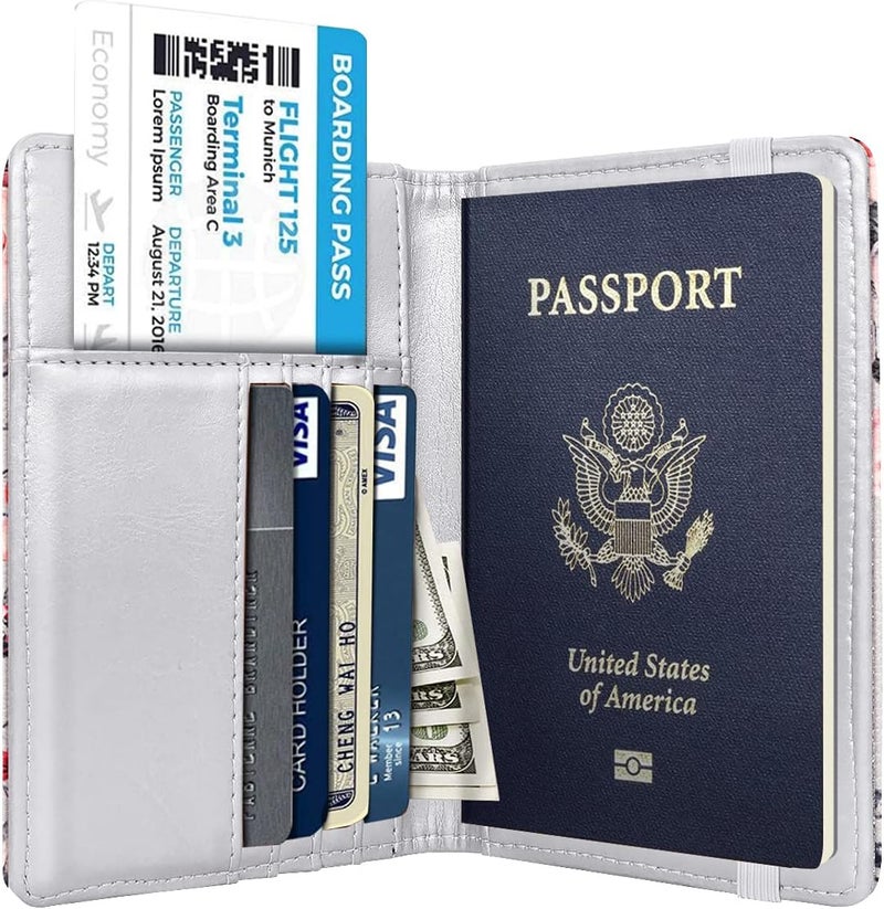 Coco Rossi Daily life matching design Passport Holder Cover Travel RFID Blocking Passport Cover Rose Gold Cute Flowers Passport Wallet with Elastic Band for Women, Grey Flowers, Casual Global trendy simple build - Image 2
