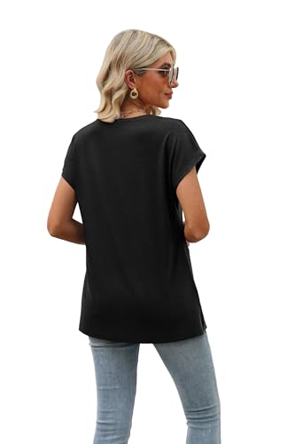 SAMPEEL Black Tops for Women Short Sleeve Summer Cute Tops Sleeveless Tank Tops V Neck Loose Fit Shirts Black L - Image 4