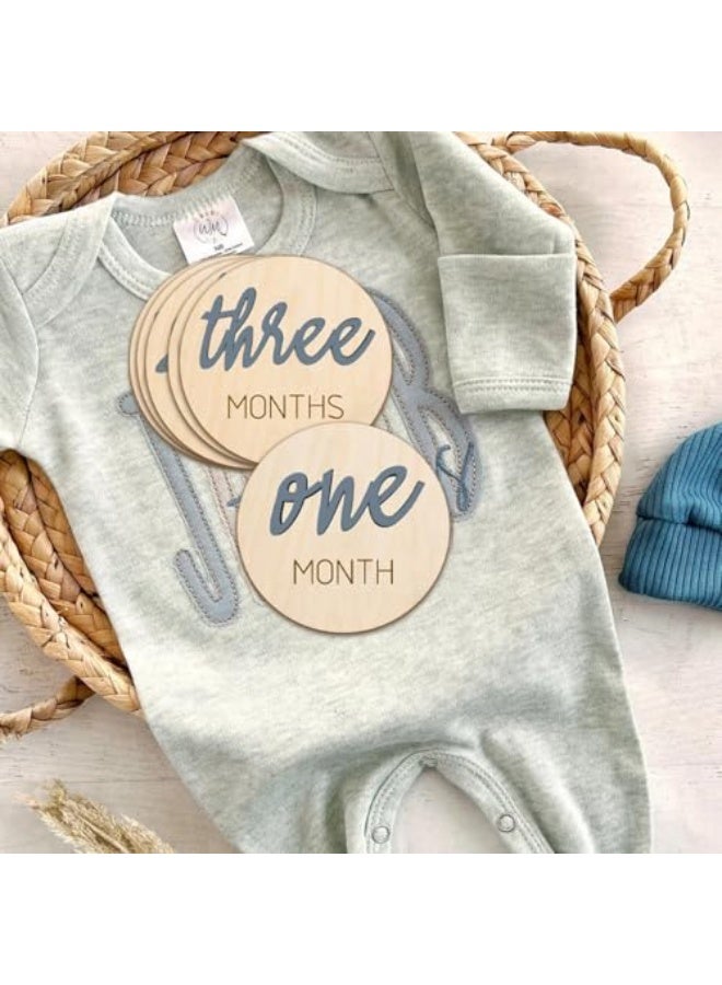 Baby Monthly Milestone Markers Disc, Wooden 3D Milestone Cards for Photos, Baby Announcement Sign,Slate Blue, 1-12 Months, 4 Inches in Size. - Image 3