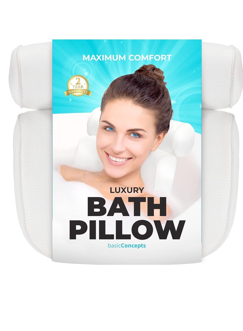 BASIC CONCEPTS BASIC CONCEPTS Bathtub Pillow for Neck and Back Support with Drying Hook, Bathtub Pillow Machine Headrest for Soaking & Straight Back Tubs - Bath Accessories, Machine Washable, 6 Suction Cups  - Image 1