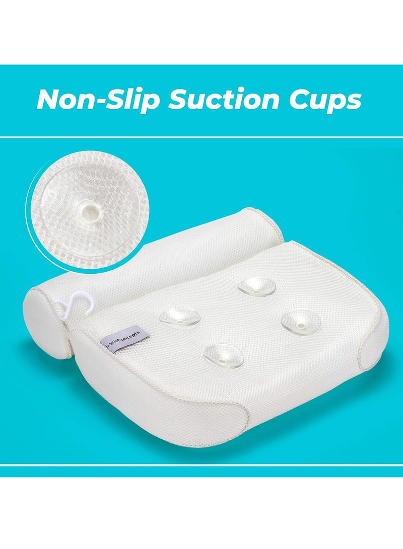 BASIC CONCEPTS BASIC CONCEPTS Bathtub Pillow for Neck and Back Support with Drying Hook, Bathtub Pillow Machine Headrest for Soaking & Straight Back Tubs - Bath Accessories, Machine Washable, 6 Suction Cups  - Image 2
