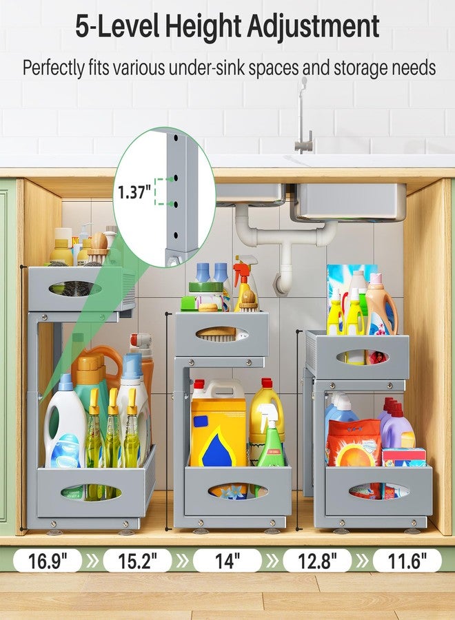 Kitstorack 2 Pack Under Sink Organizer, 2 Tier Pull out Cabinet Organizer Mesh Baskets with 5 Adjustable Heights, Sliding Drawers Storage Shelf for Home, Kitchen, Bathroom, Pantry, Office, Countertop ,Grey - Image 4