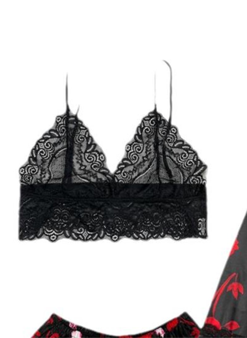 3pcs women's pajamas lace cardigan pajamas set - Image 2